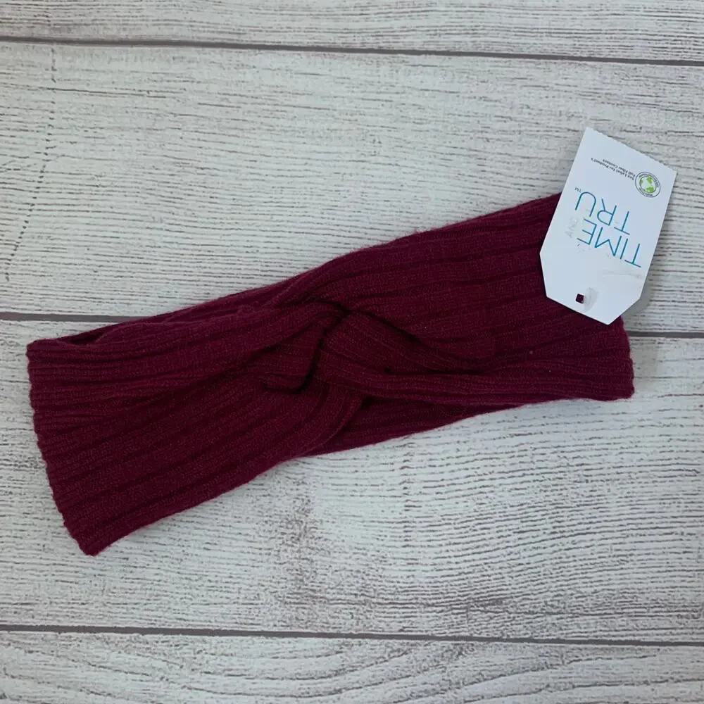 Time and Tru Burgundy Knit Headband Ear Warmer Winter Twisted Bow One Size